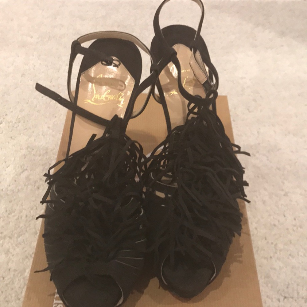 Christian Louboitin new black suede fringe heel - Picture 1 of 7